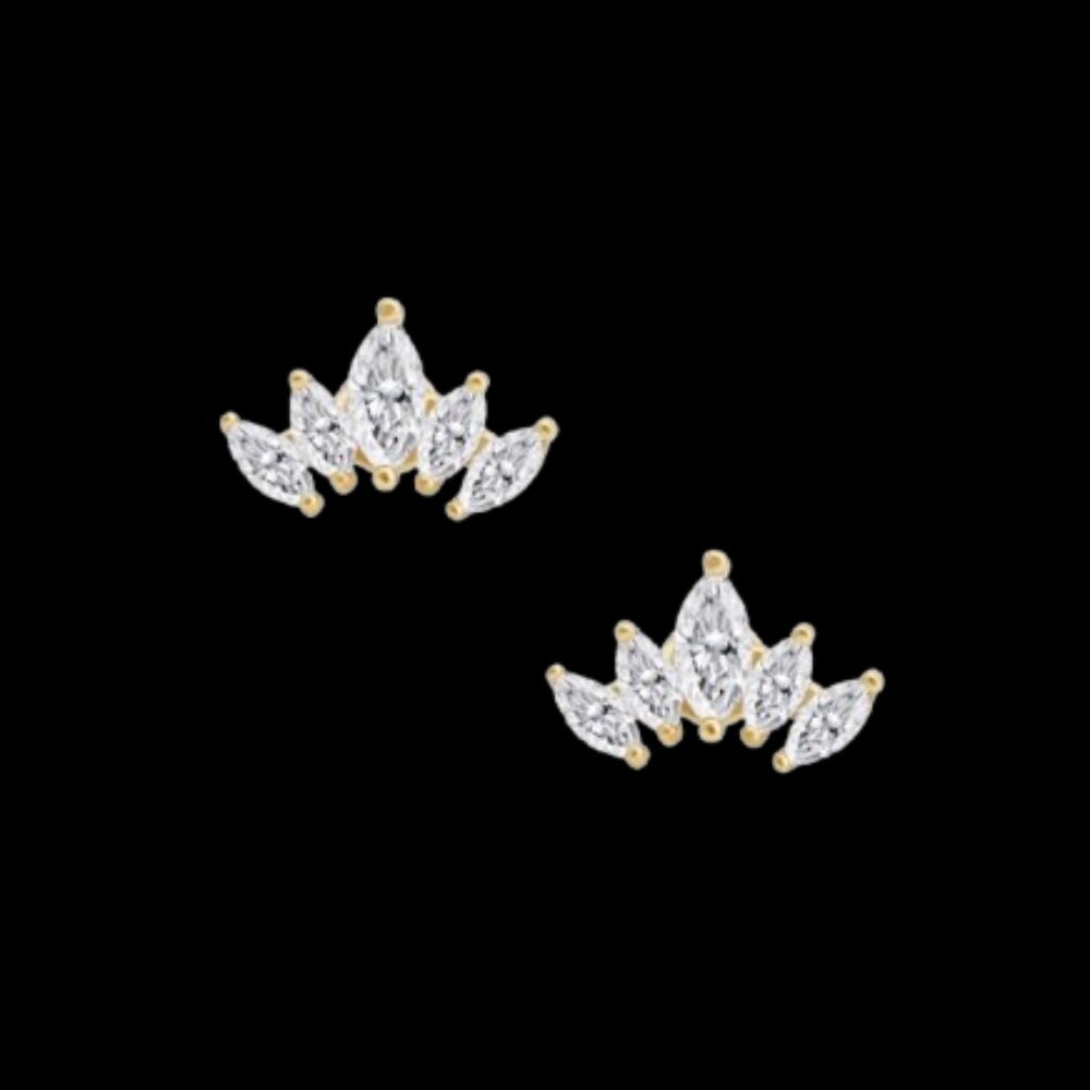 9kt Solid Gold Marquise Cut CZ Five Petal Lotus Stud Earrings